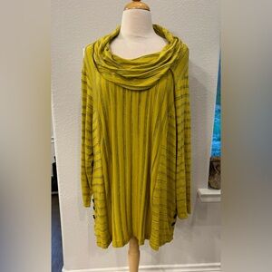 Ali Miles Cowl Neck Striped 3/4 quarter length sleeve chartreuse Tunic top 3X